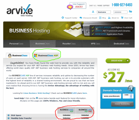 Arvixe Business Class Asp Hosting