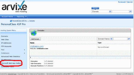 Arvixe Control Panel Domains